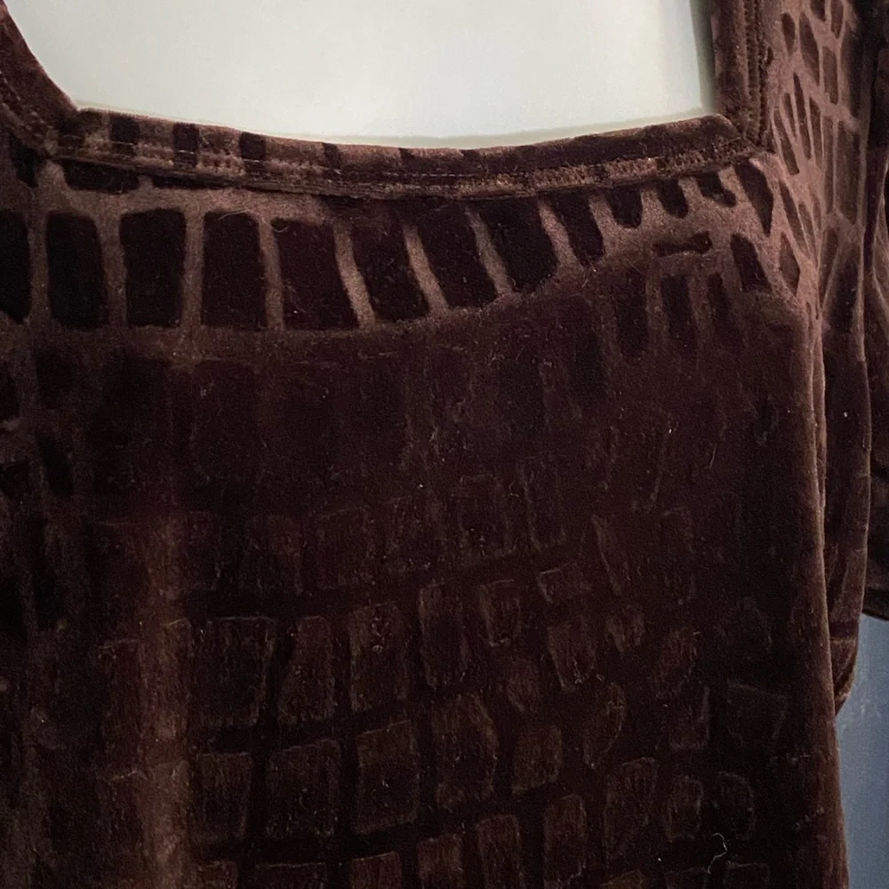 VTG Velvet Whimsigoth Chocolate Brown Top XL Square Neck 90’s Minimalism